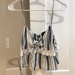 River Island textured cropped tank top with lace